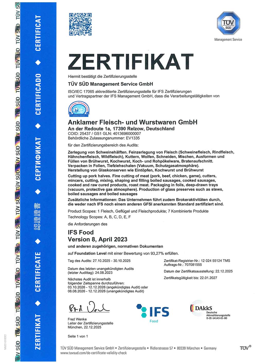 Zertifikat IFS